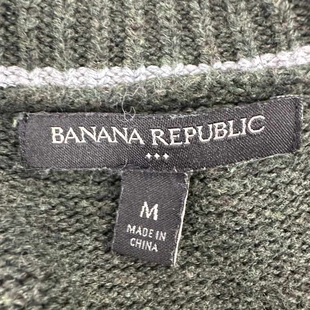 Banana Republic Cotton Cardigan Mens M Green Fisherman Dark Academia Preppy